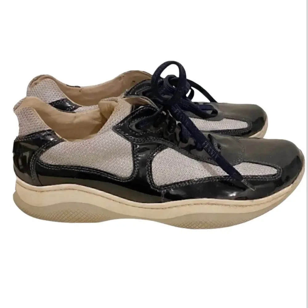 Fennix Italy Leather Navy Gray Sneakers Size 9.5 Swarovski crystals 495.00
